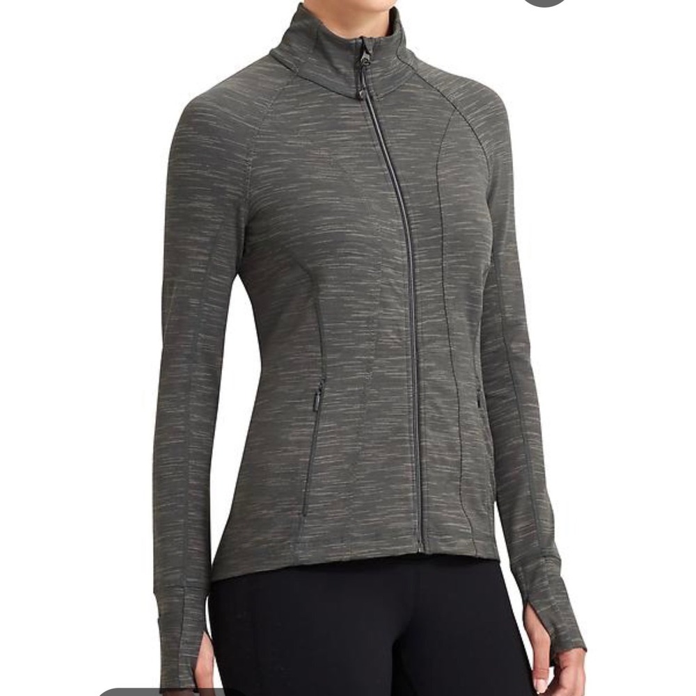 Athleta Gray Space Dye Full Zip Jacket‎ Mock Neck Thumbhole Large Activewear